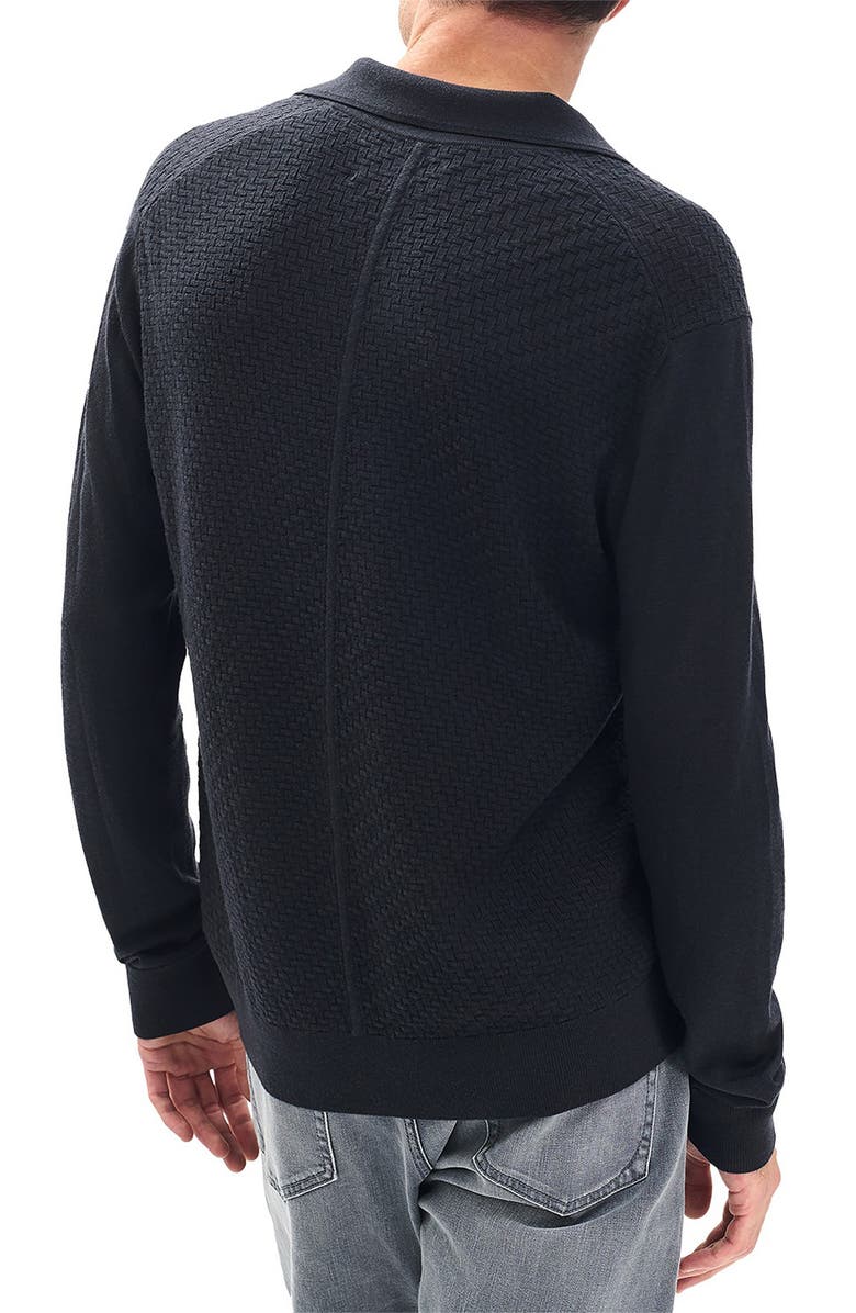 rag & bone Charles Wool Johnny Collar Polo Sweater, Alternate, color, Washed Black