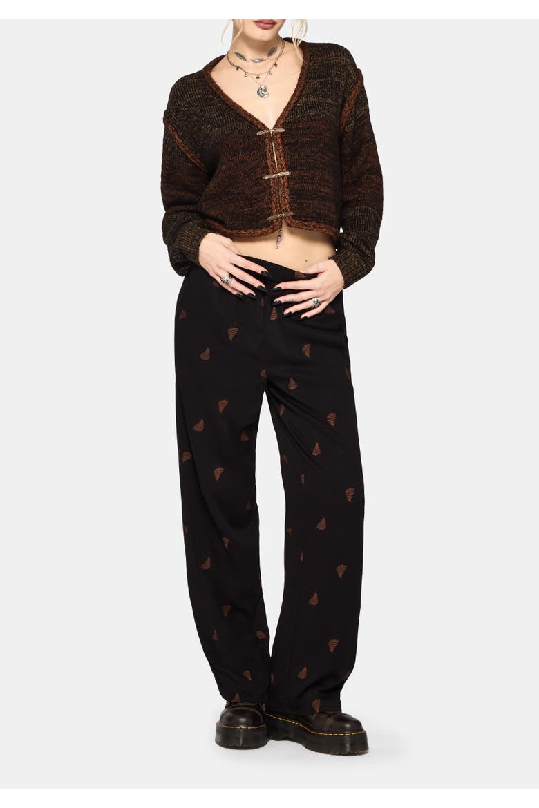 Ruin Fern Embroidered Wide Leg Trouser, Main, color, Black