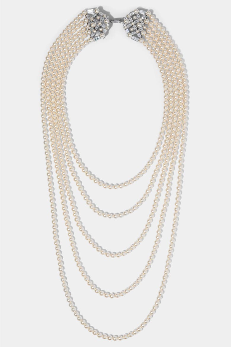 Ingrid Multi Pearl Strand Double Brooch Necklace, Main, color, Rhodium