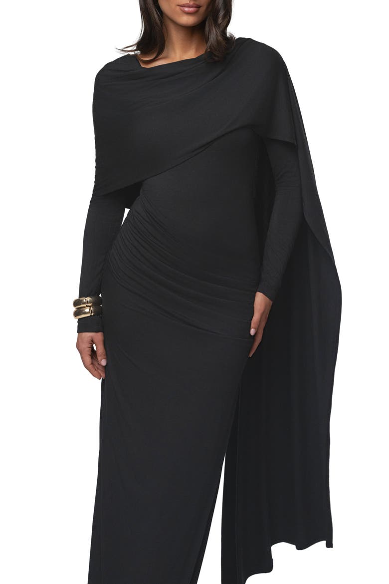 Glitz Asymmetric Maxi Dress, Alternate, color, Black