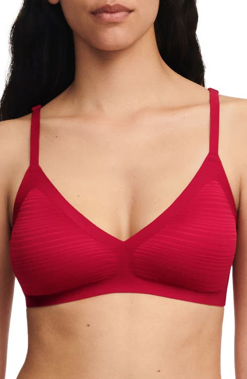 Chantelle Lingerie Jacquard Stripe Mesh Bralette in Passion Red 