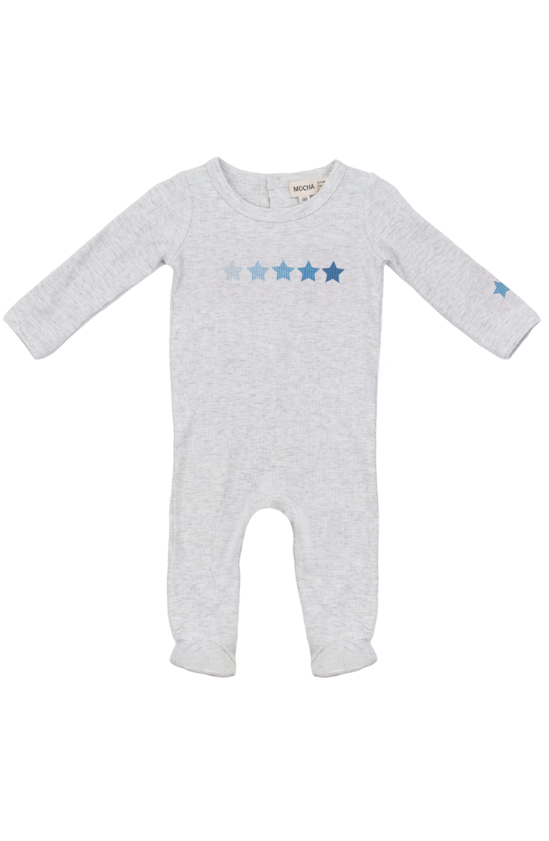 Mocha Rib Knit Romper with Star Print, Main, color, Light Grey Mix/Blue