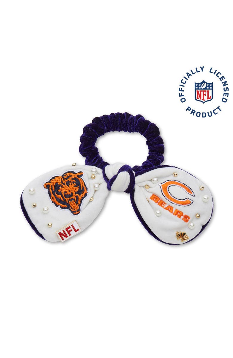 Lele Sadoughi Chicago Bears Bow Scrunchie, Main, color, Ivory 100