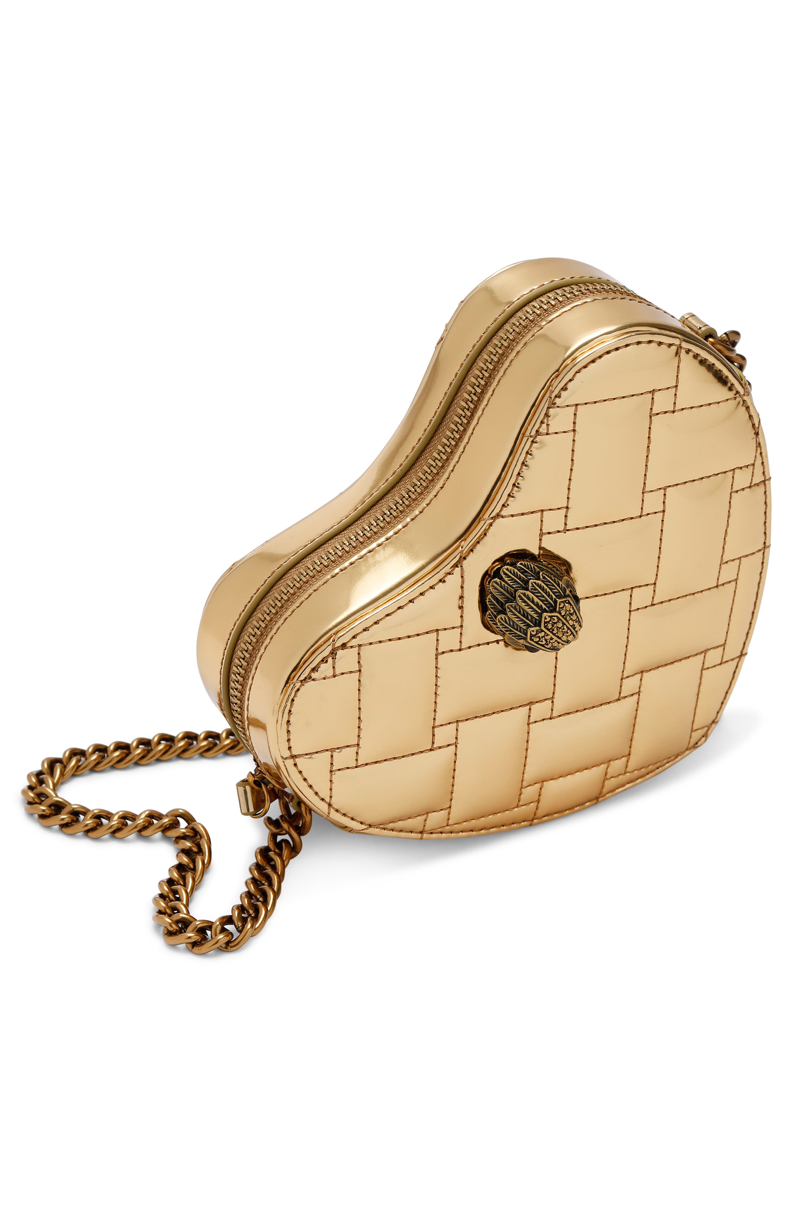 Kurt Geiger London Kensington Heart Quilted Leather Crossbody Bag, Alternate, color, Gold