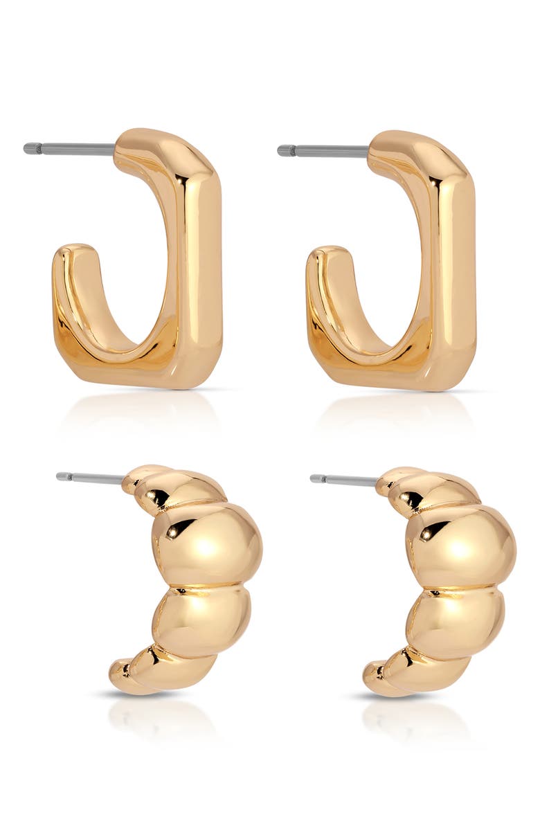 Ettika 2-Pack Huggie Hoop Earrings, Alternate, color, Gold