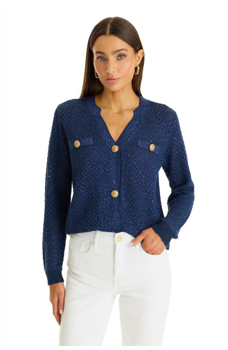 The Noli Shop Shannon Sequin Cardigan Top, Main, color, Navy