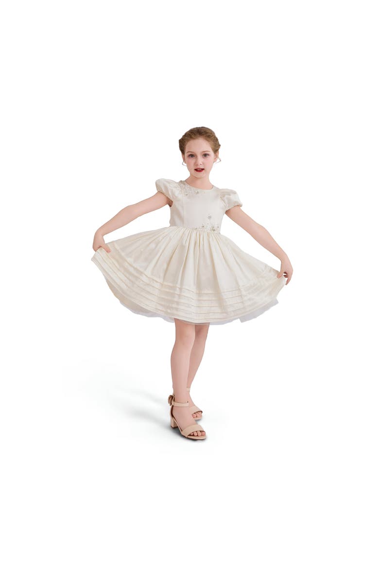 Embroidered Pleated Dress, Alternate, color, Ivory