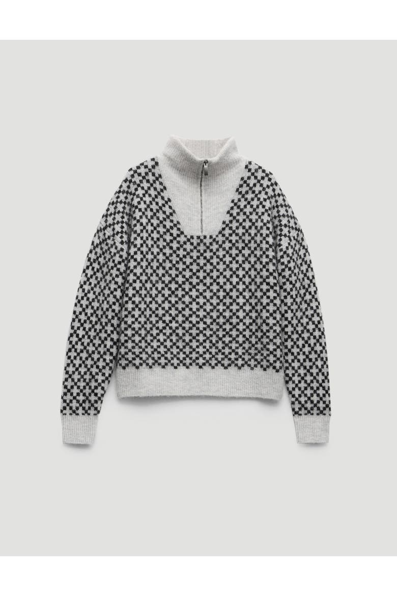 Juno Quarter Zip Mono Jacquard Jumper, Alternate, color, Light Grey Marl