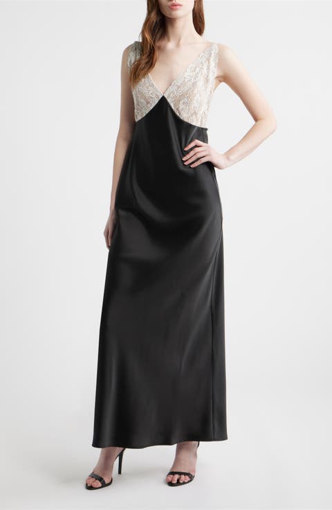Ottilie Lace Bodice Open Back Satin Gown