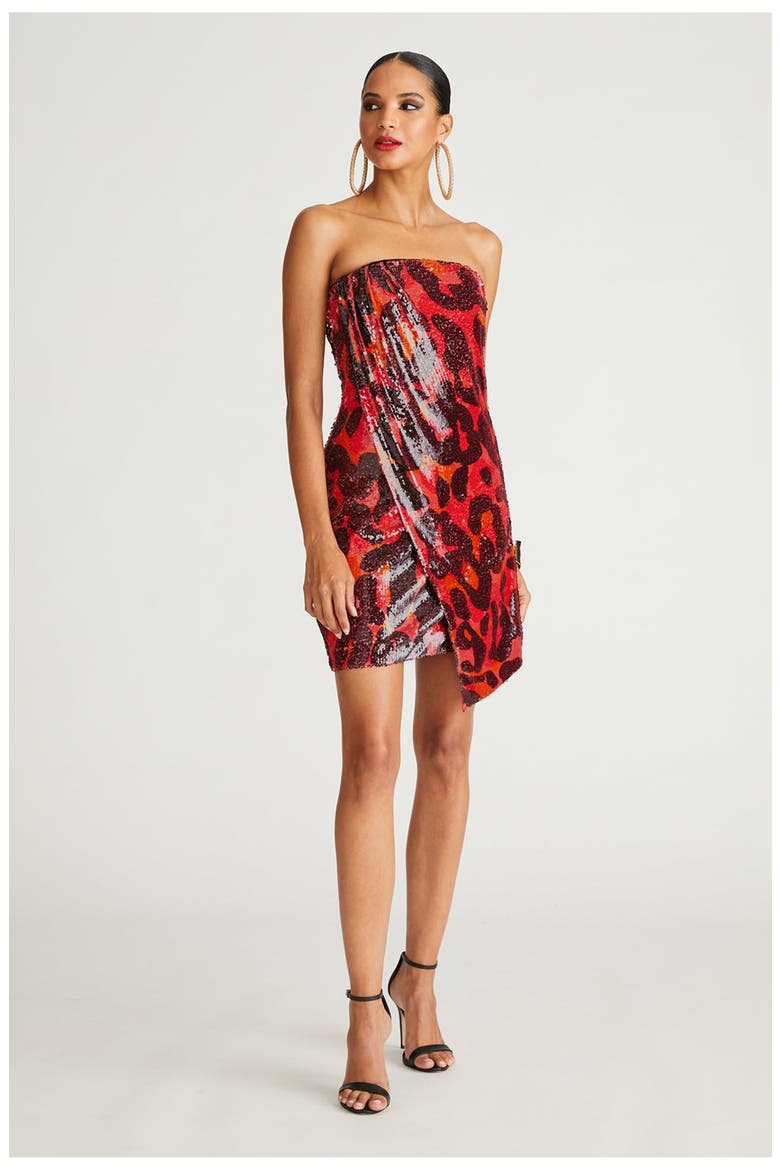 Ari Dress In Printed Sequin, Alternate, color, Leopard Degrade