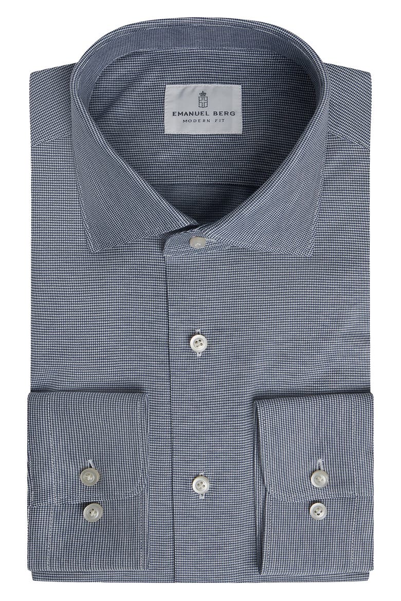 Modern Fit Premium Cotton Jersey Dress Shirt, Main, color, NAVY