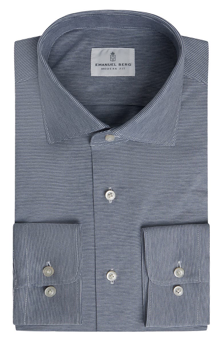 Emanuel Berg Modern Fit Premium Cotton Jersey Dress Shirt, Main, color, Navy