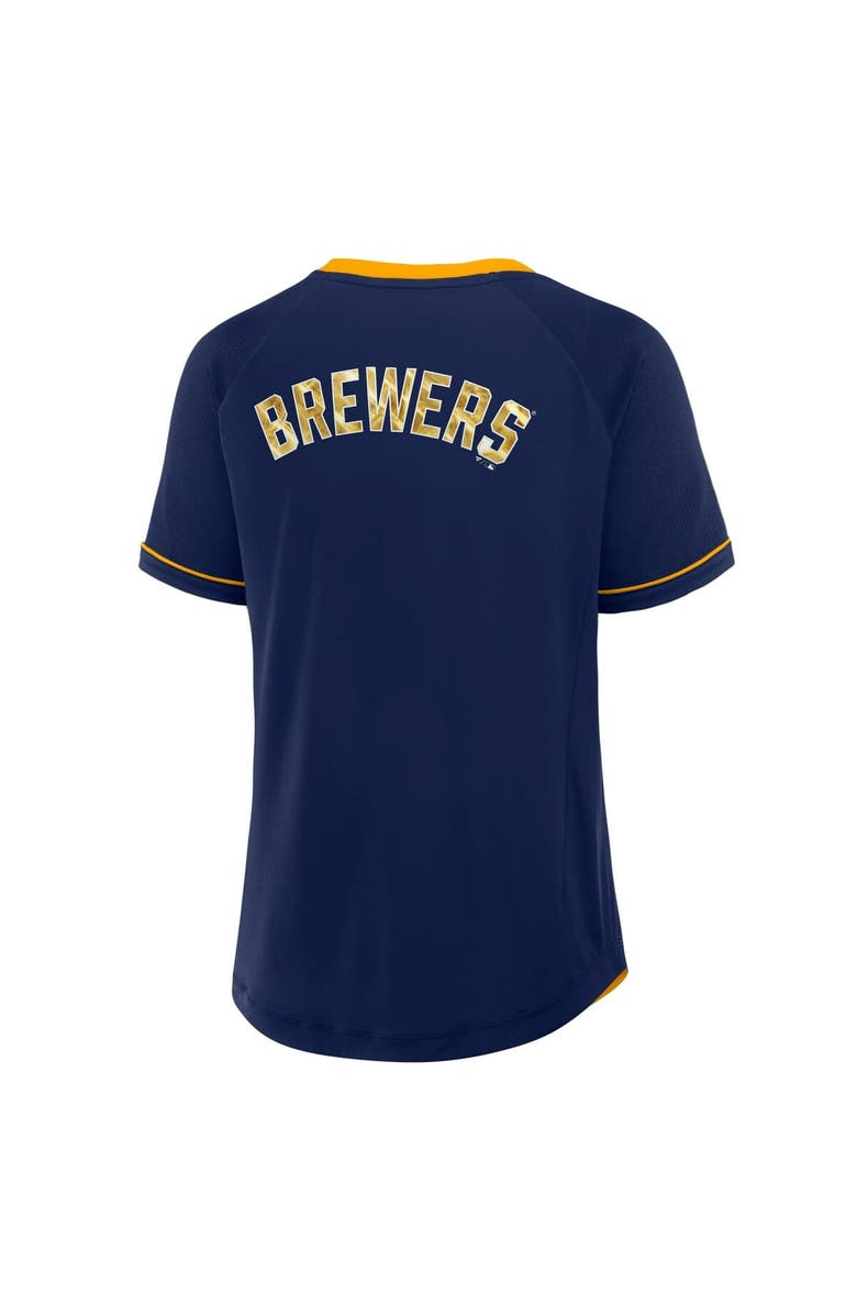 FANATICS Women's Fanatics Navy Milwaukee Brewers League Diva Star Raglan V-Neck T-Shirt, Alternate, color, Navy