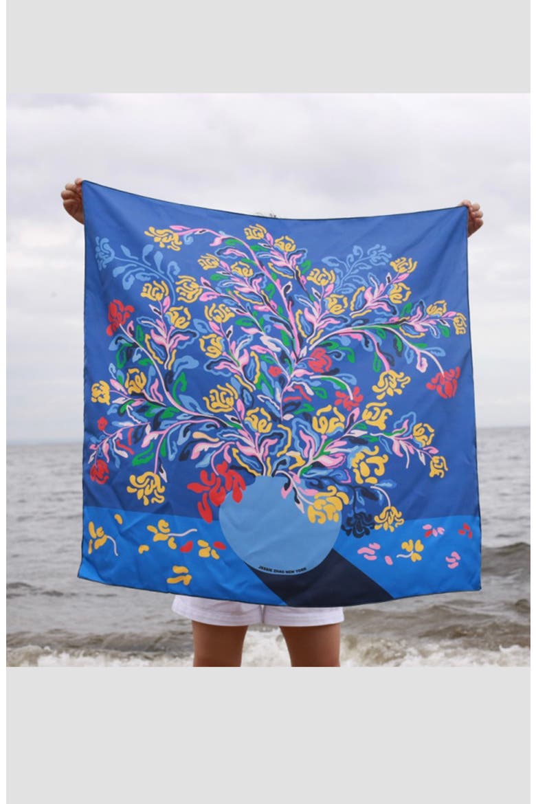 Silk Scarf of Night Flowers, Alternate, color, Blue