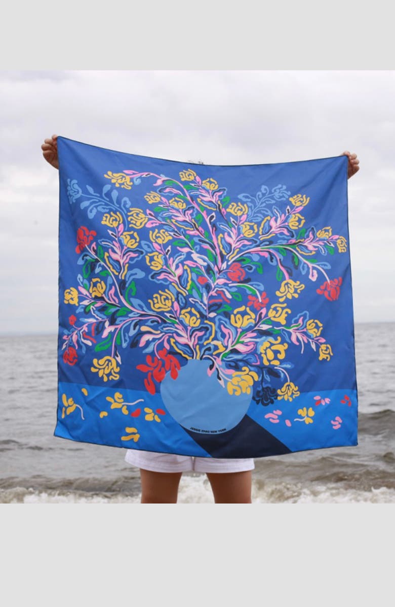 Jessie Zhao New York Silk Scarf of Night Flowers, Alternate, color, Blue