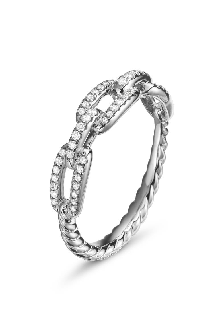 Stax Single Row Pave Chain Link Ring with Diamonds in 18K White Gold, Alternate, color, WHITE GOLD