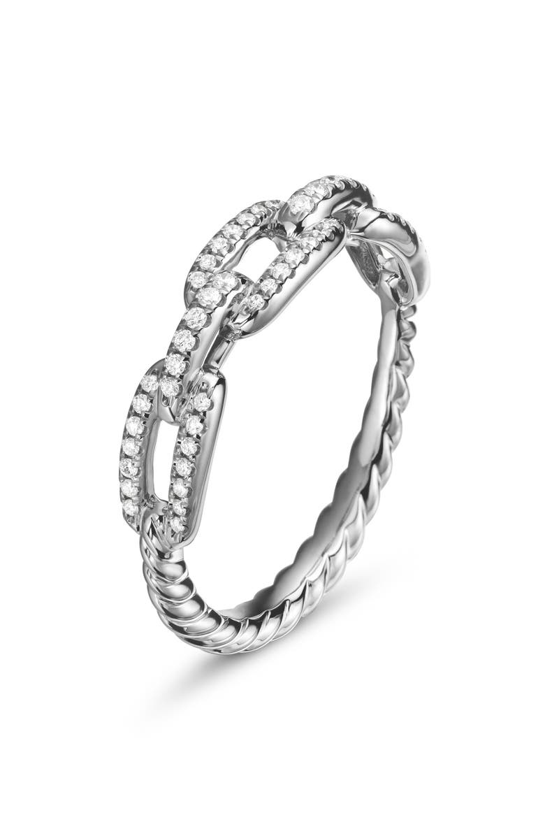 David Yurman Stax Single Row Pave Chain Link Ring with Diamonds in 18K White Gold, Alternate, color, White Gold