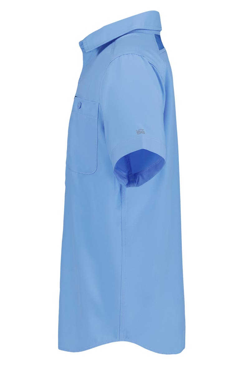 Kids' UA Drift Tide Fish Short Sleeve Performance Button-Up Shirt, Alternate, color, HORIZON BLUE