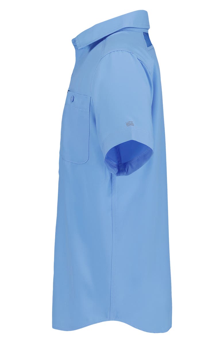 Under Armour Kids' UA Drift Tide Fish Short Sleeve Performance Button-Up Shirt, Alternate, color, Horizon Blue