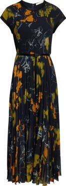 Jason Wu Collection Shadow Floral Print Pleated Georgette Midi Dress