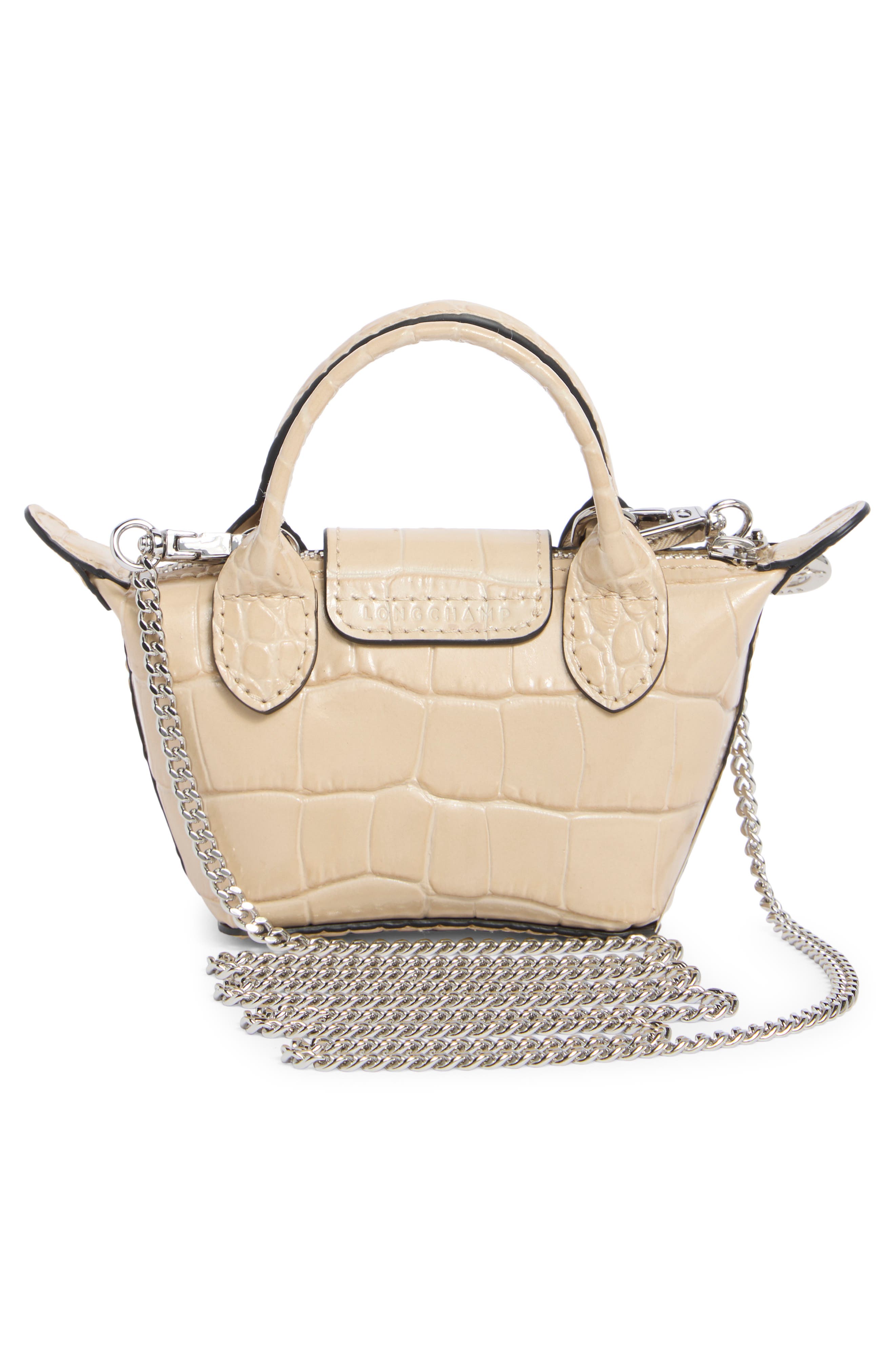 Longchamp Nano Croc Embossed Leather Crossbody Bag, Alternate, color, Chalk
