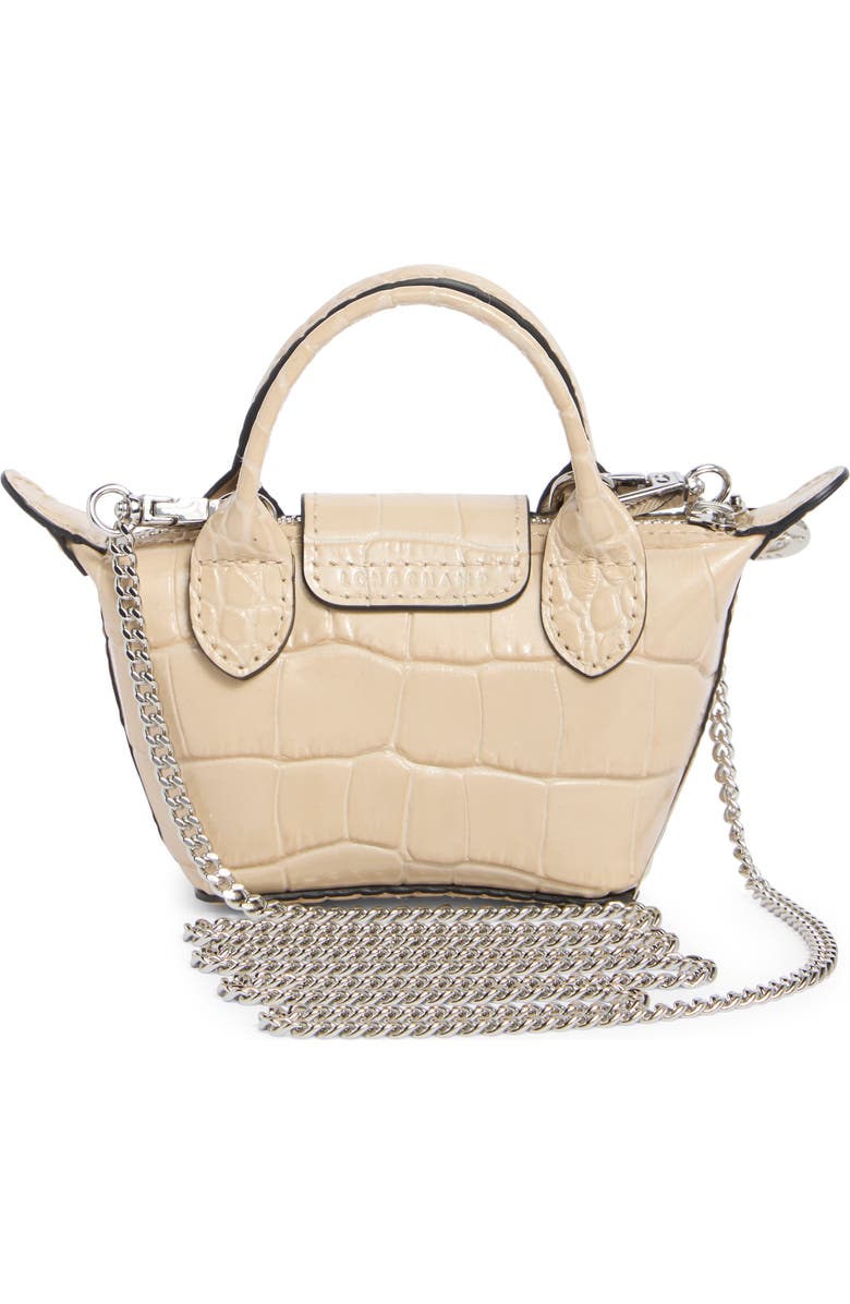 Longchamp Nano Croc Embossed Leather Crossbody Bag, Alternate, color, Chalk