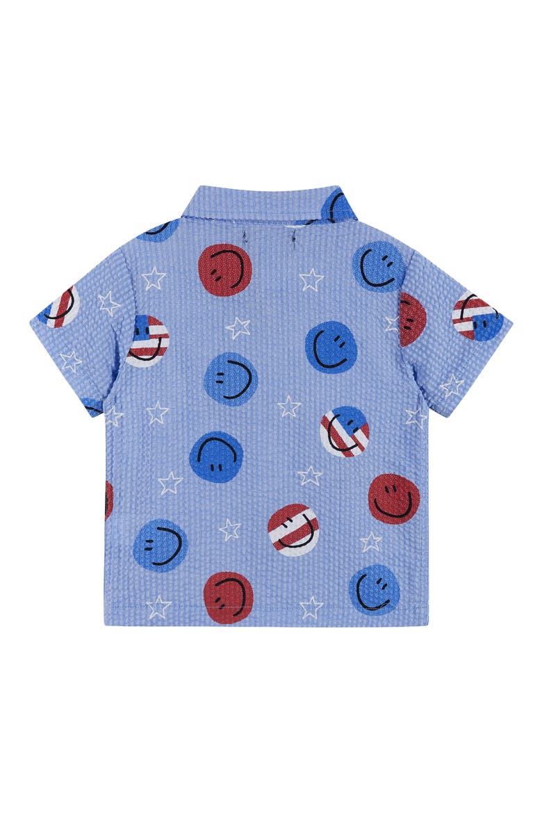 Print Cotton Seersucker Button-Up Shirt & Shorts Set, Alternate, color, BLUE AMERICA