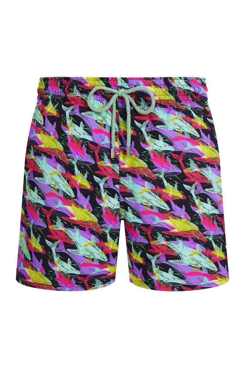 Men Stretch Short Swim Shorts Whales Offset, Main, color, Navy