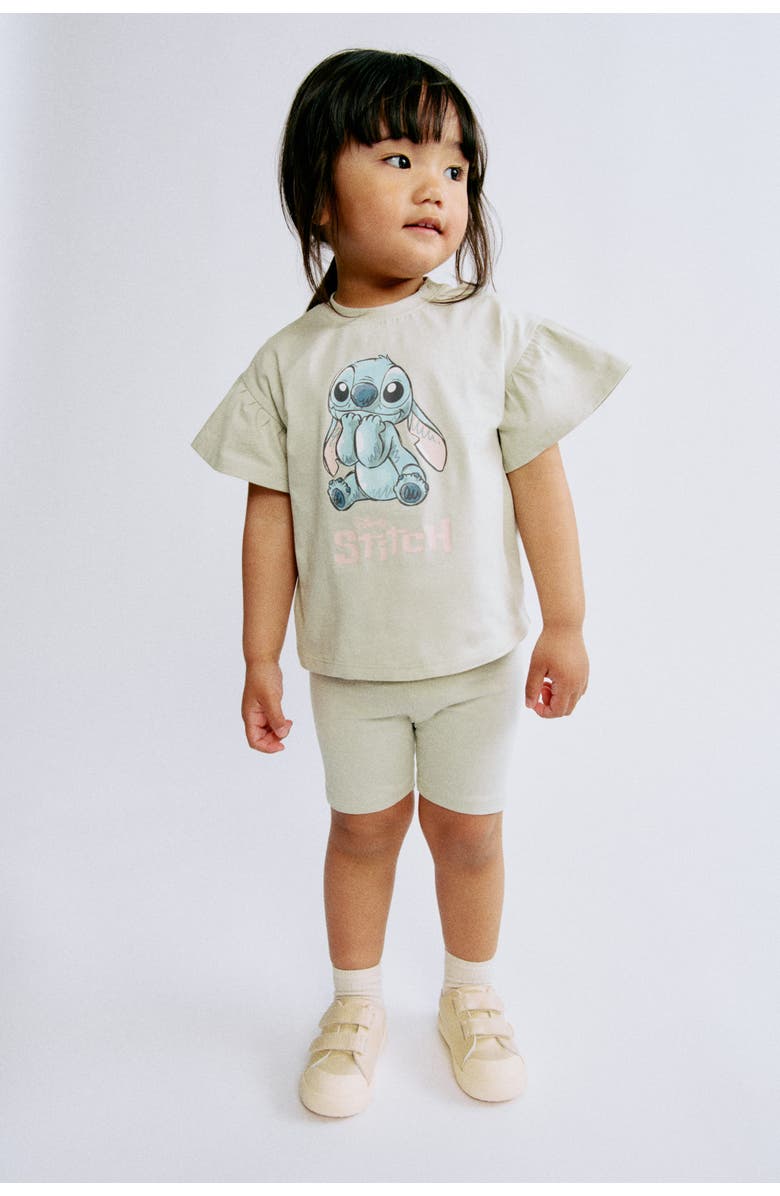 H&M 2-piece Printed Cotton Set, Alternate, color, Dusty Green/Lilo & Stitch