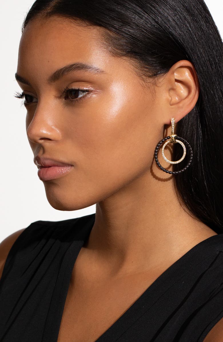 LAGOS Meridian Double Circle 18K Gold Diamond & Ceramic Earring Set, Alternate, color, Diamond/ Silver