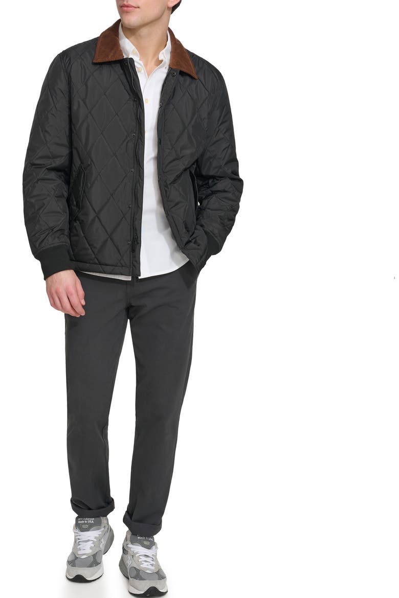Quilted Water Resistant Corduroy Collar Bomber, Alternate, color, BLACK