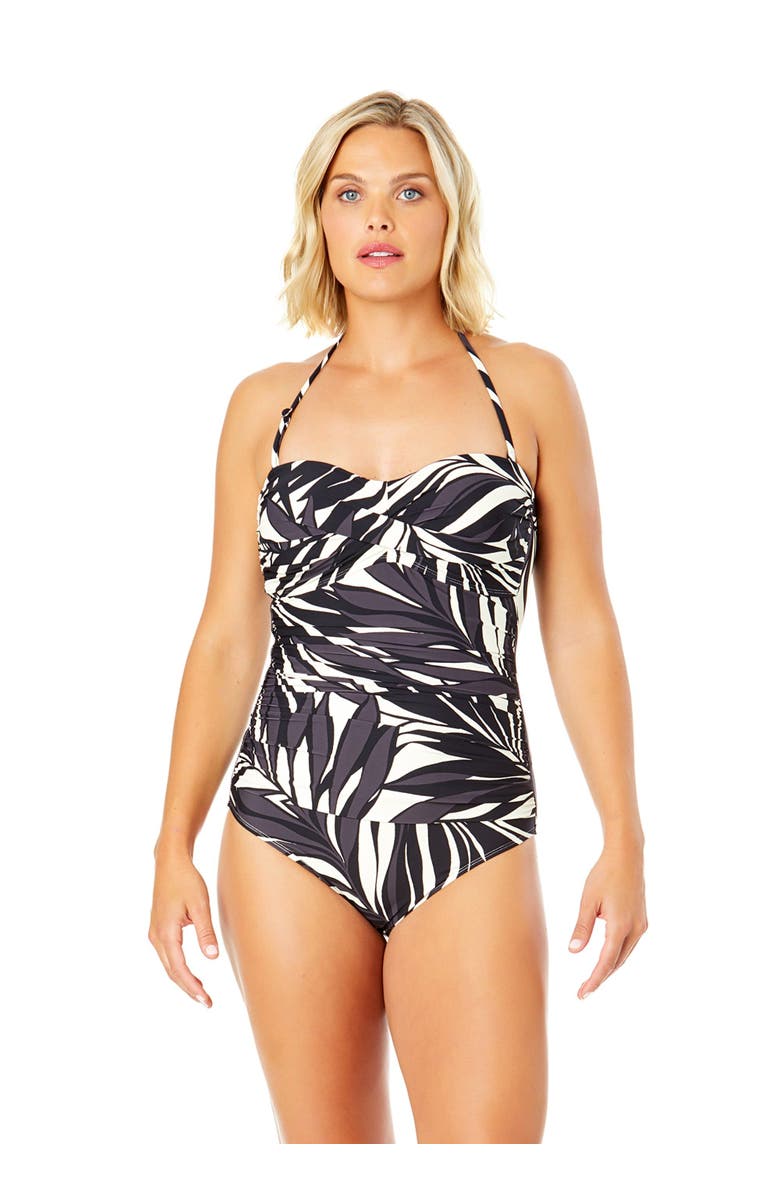 Anne Cole Women's Twist Front Shirred One Piece Swimsuit, Main, color, Palm Chic