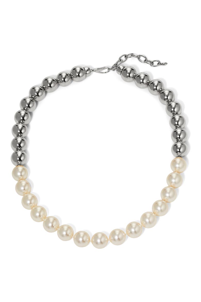 Farrah Beaded Necklace, Main, color, RHODIUM