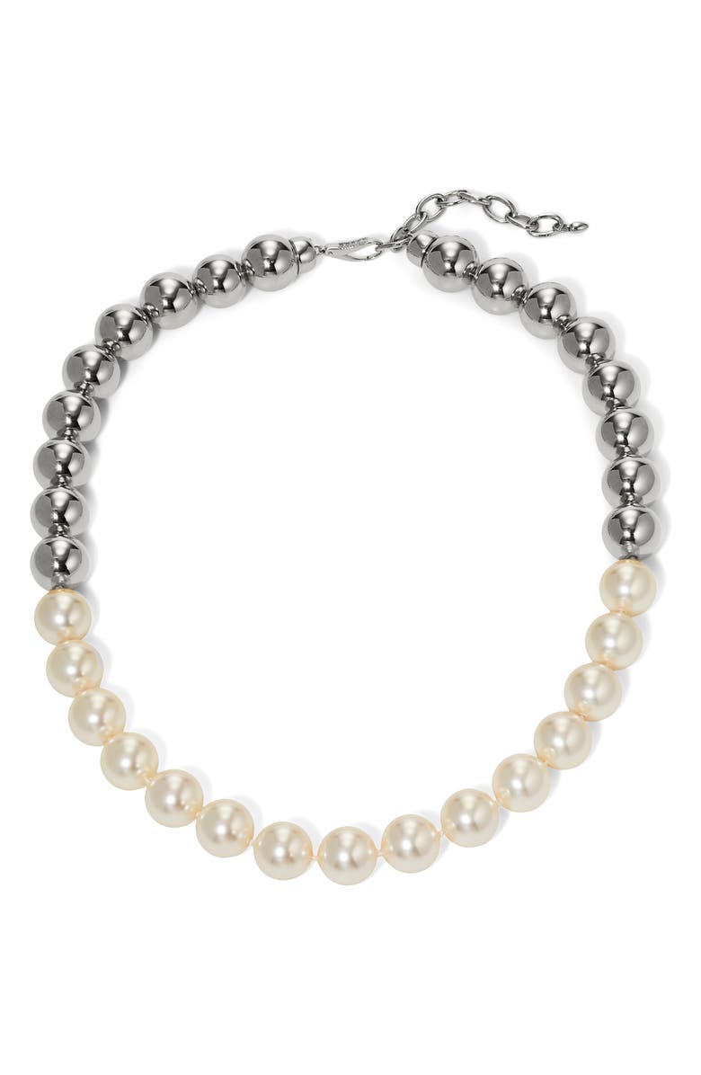 Nadri Farrah Beaded Necklace, Main, color, Rhodium