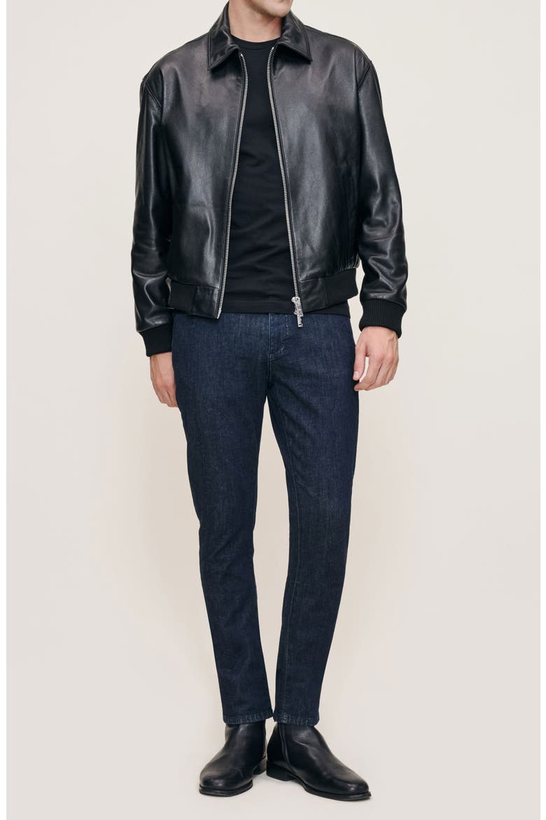 Zip Front Leather Bomber Jacket, Alternate, color, OBSIDIAN