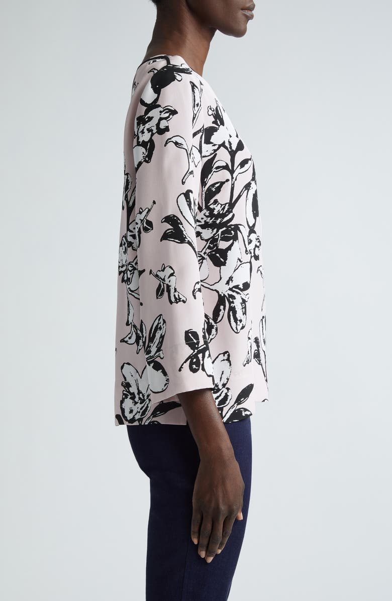 St. John Collection Magnolia Floral Bateau Neck Silk Top, Alternate, color, Pale Pink Multi