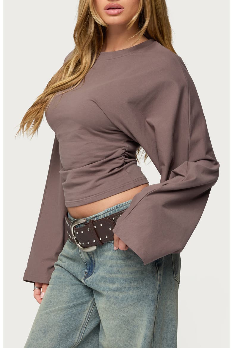 Charlisa Ruched Long Sleeve Crop Top, Alternate, color, TAUPE