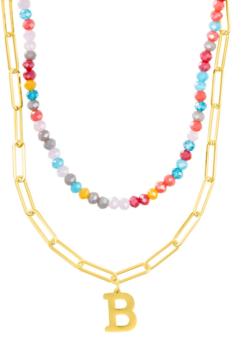 Adornia Initial Water Resistant Layered Necklace, Main, color, Multi-B