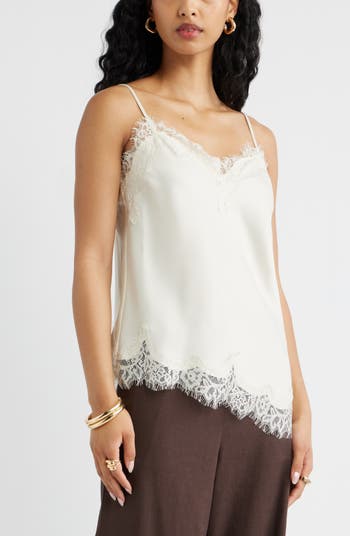 Open Edit Lace Trim Satin Camisole | Nordstrom