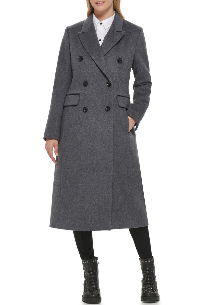 KARL LAGERFELD PARIS Wool Blend Double Breasted Coat, Alternate, color, Medium Grey