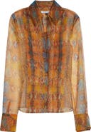 LaQuan Smith Shimmer Snakeskin Print Pleated Double Cuff Button-Up Shirt