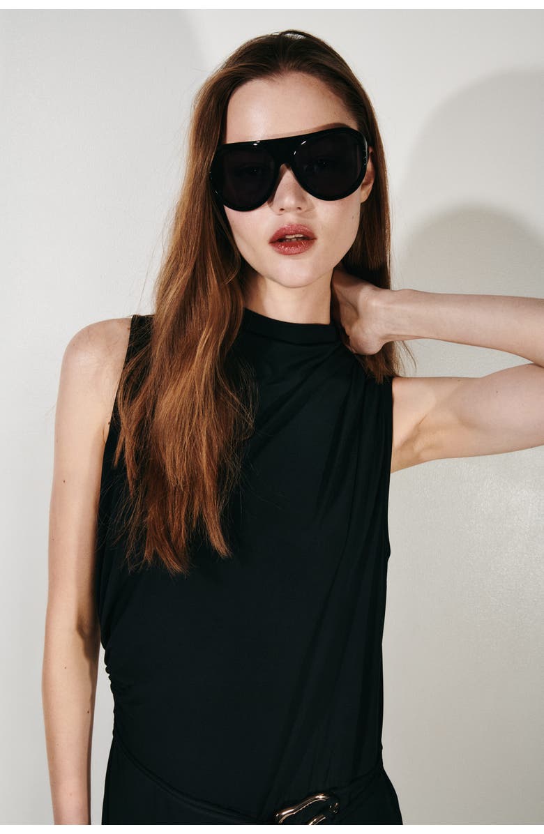 H&M Draped Jumpsuit, Alternate, color, Black