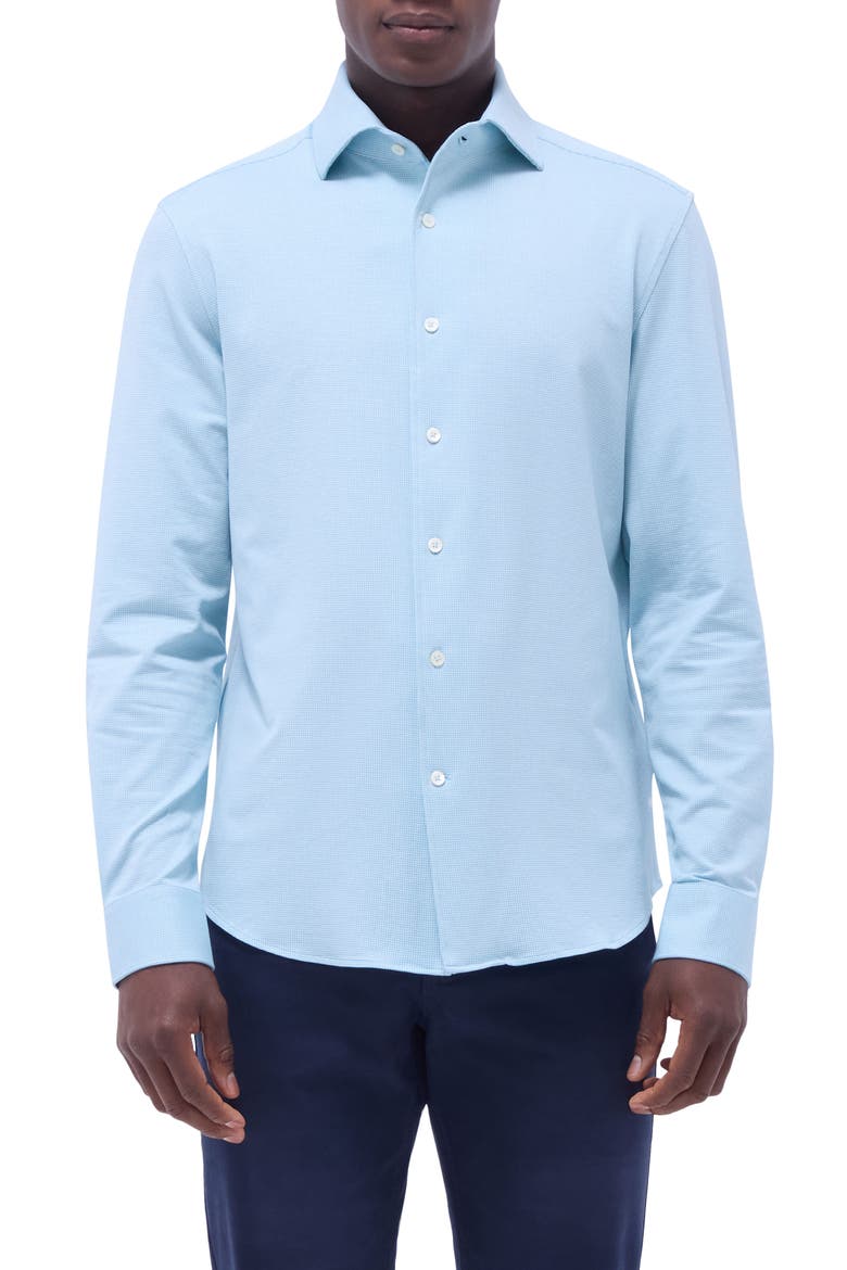 Devon Micro Houndstooth OoohCotton® Button-Up Shirt, Main, color, TURQUOISE