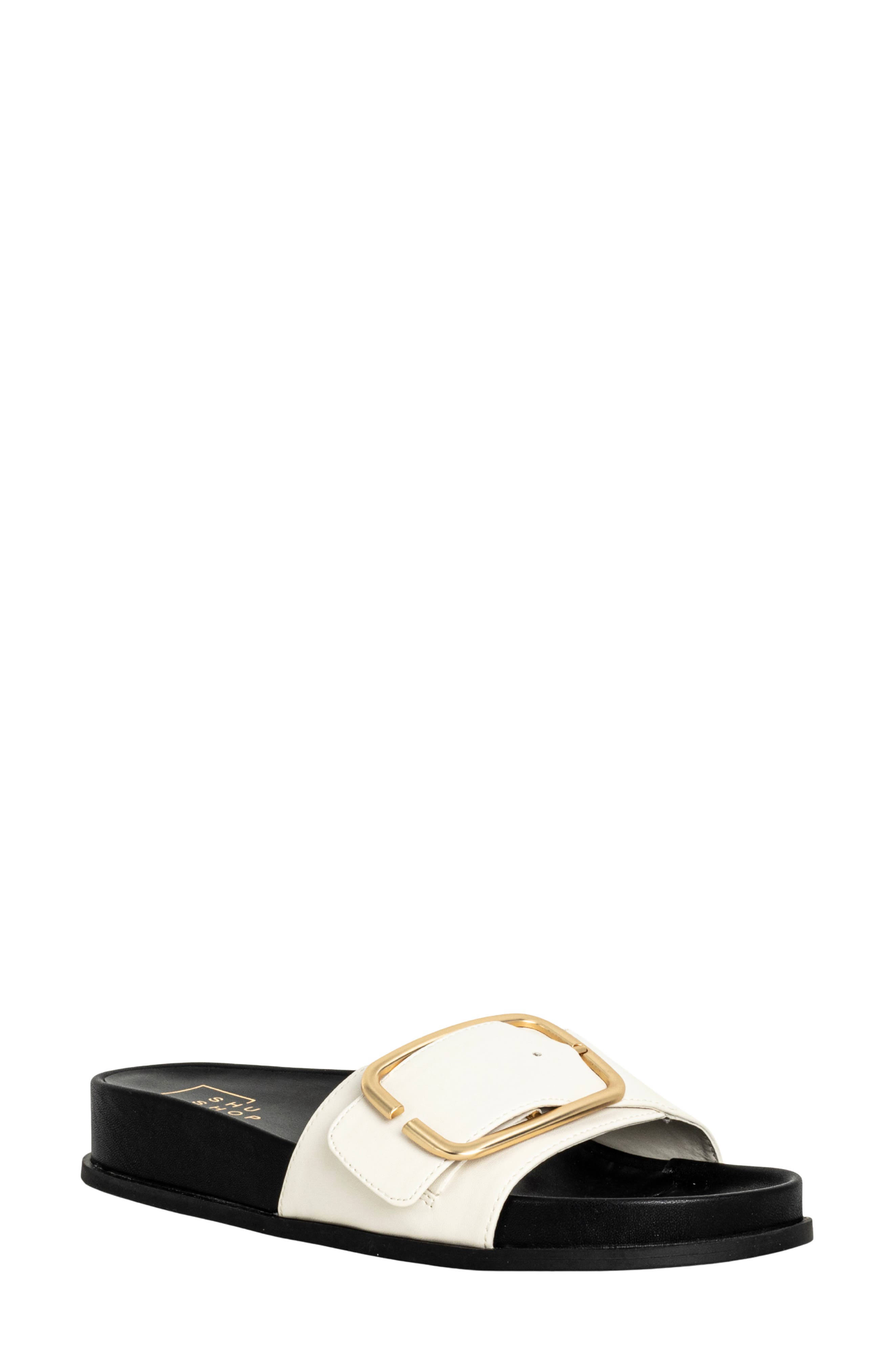 SHUSHOP Delphine Slide Sandal, Main, color, Black And White