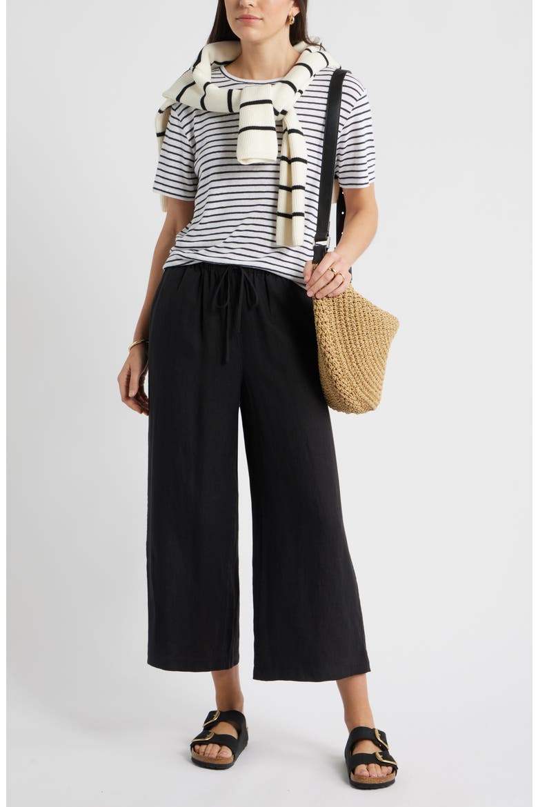 Wide Leg Crop Linen Pants, Alternate, color, BLACK