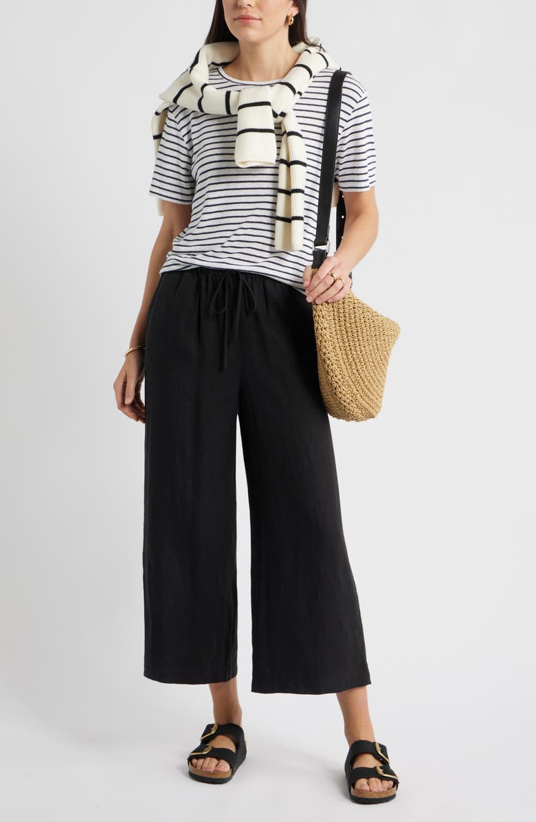 Caslon<sup
®</sup
 Wide Leg Crop Linen Pants, Alternate, color, Black