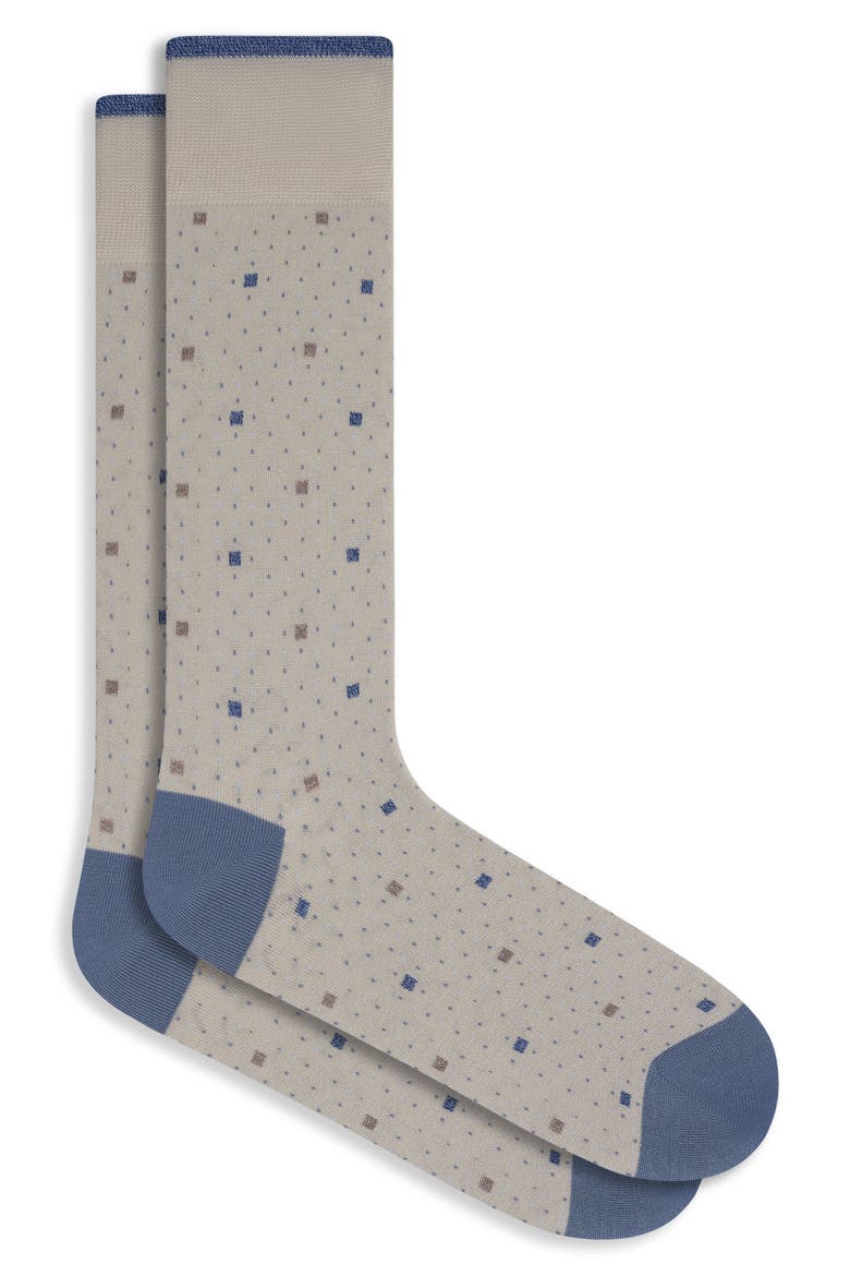 Geo Pattern Mercerized Cotton Blend Dress Socks, Main, color, ALMOND