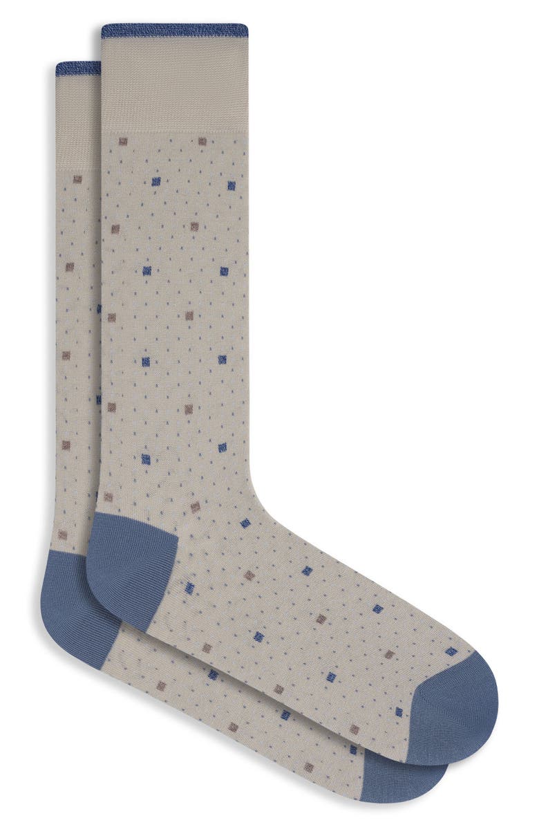 Bugatchi Geo Pattern Mercerized Cotton Blend Dress Socks, Main, color, Almond