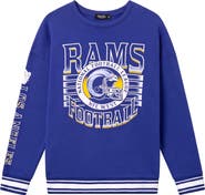 Junk Food Los Angeles Rams Oversize Striped Rib Fleece Crewneck Sweatshirt
