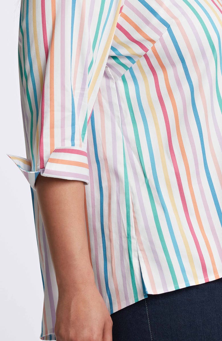 Foxcroft Agnes Rainbow Stripe Three-Quarter Sleeve Cotton Popover Top, Alternate, color, 